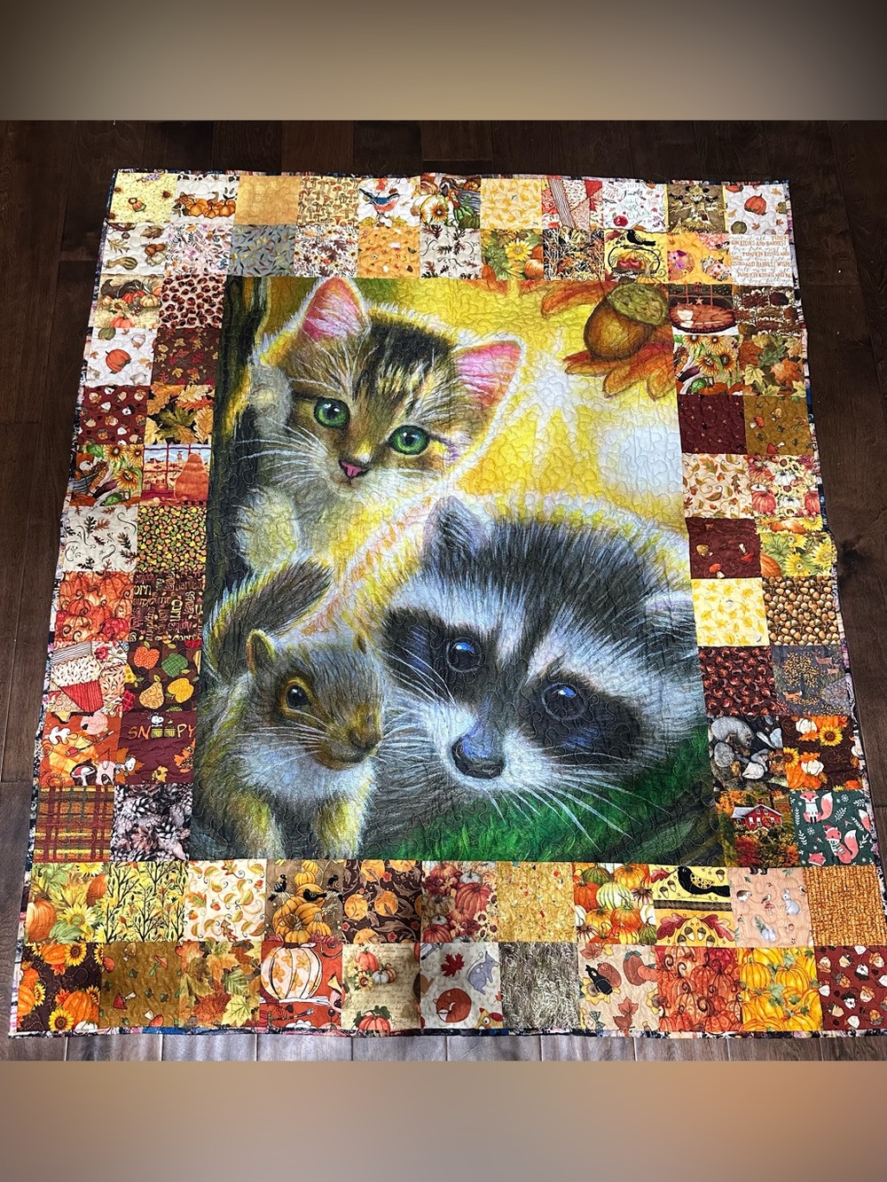 Homemade Autumn Patchwork Quilt – Never Used